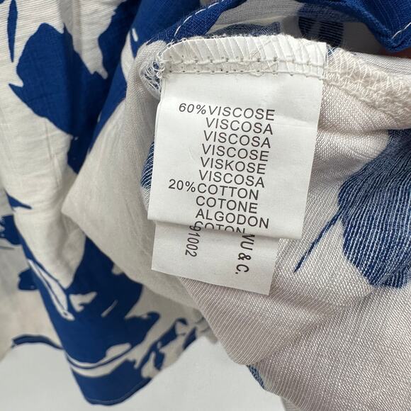 M&V Floral Print Tie Belt Midi Dress in blue white Size L/XL - Picture 8 of 13